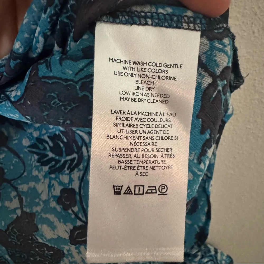 Anthropologie Sheer Printed Peasant Blouse Blue Motif XS - Picture 6 of 9